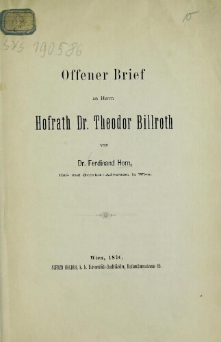 Offener brief an herrn hofrath Dr. Theodor Billroth